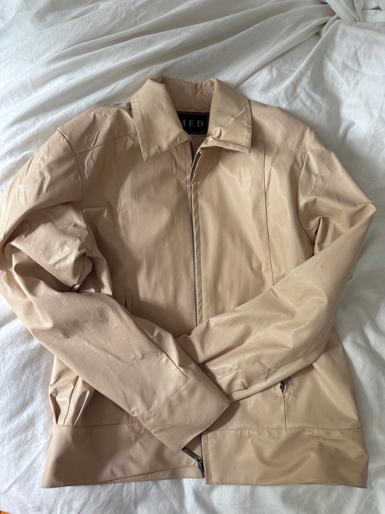 Neutral Beige Bomber Jacket With Zip Front